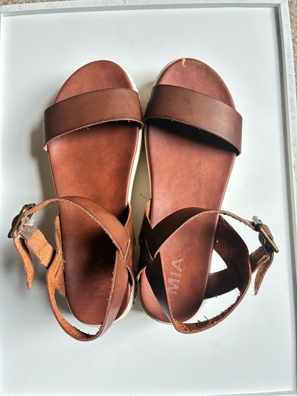 MIA Brown Leather Ankle-Strap Sandals